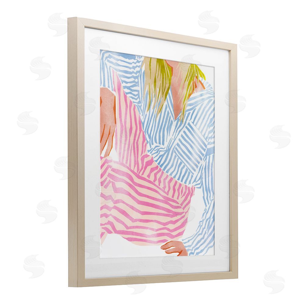 Ziwei Li Female in Pastel Stripes Brown Framed Print Under Glass Wall Art