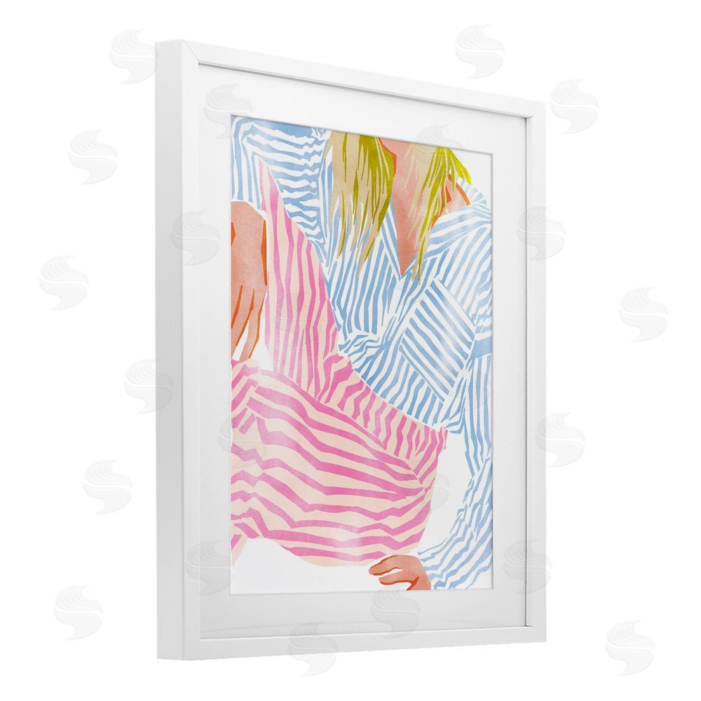 Ziwei Li Female in Pastel Stripes White Framed Print Under Glass Wall Art