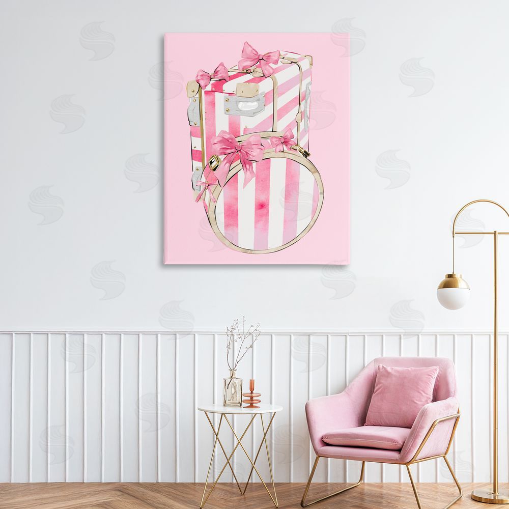 Ziwei Li Pastel Stripe Luggage Stretched Canvas Wall Art Print in Room