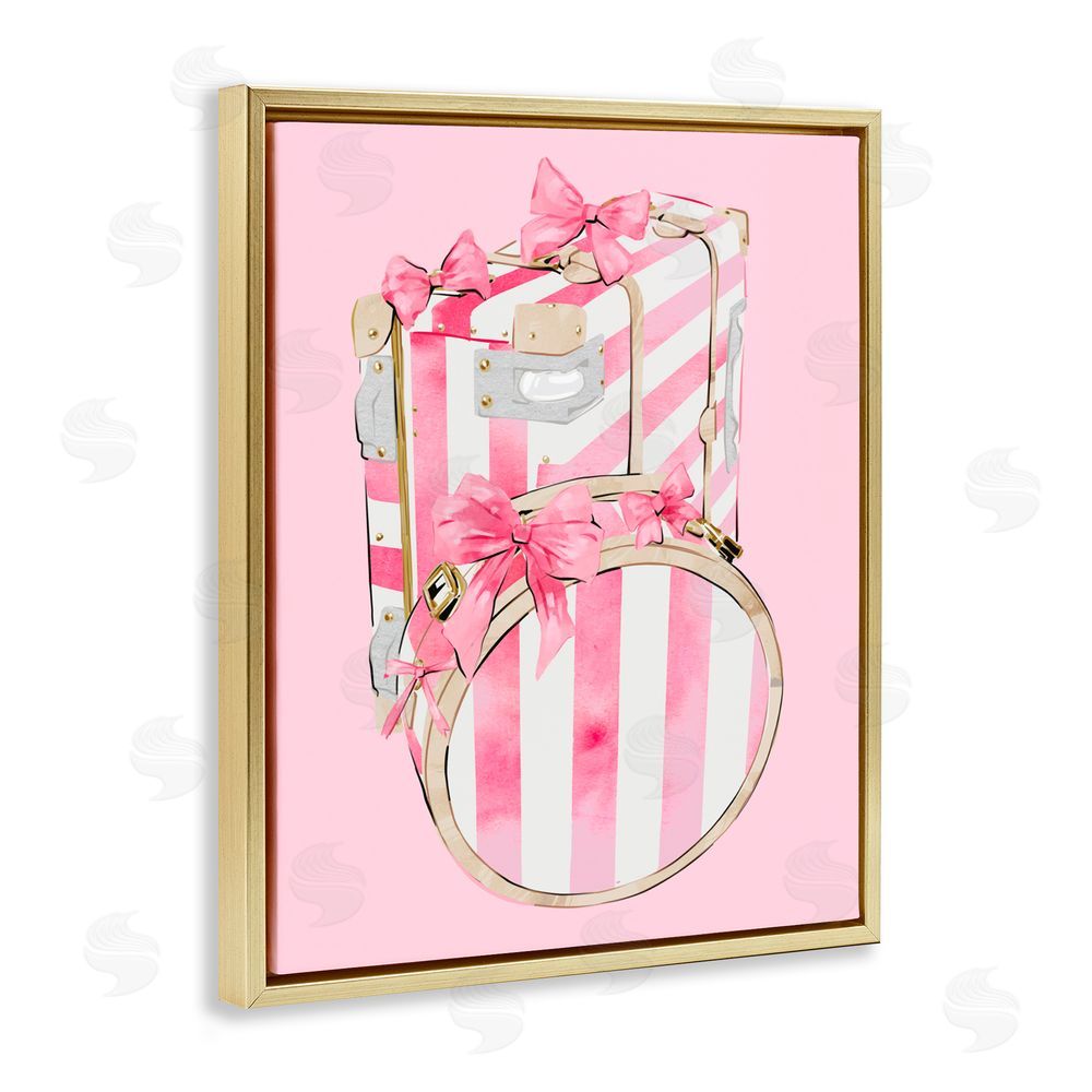 Ziwei Li Pastel Stripe Luggage Gold Floating Frame Canvas Wall Art Print