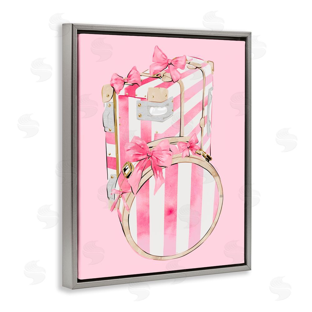 Ziwei Li Pastel Stripe Luggage Gray Floating Frame Canvas Wall Art Print