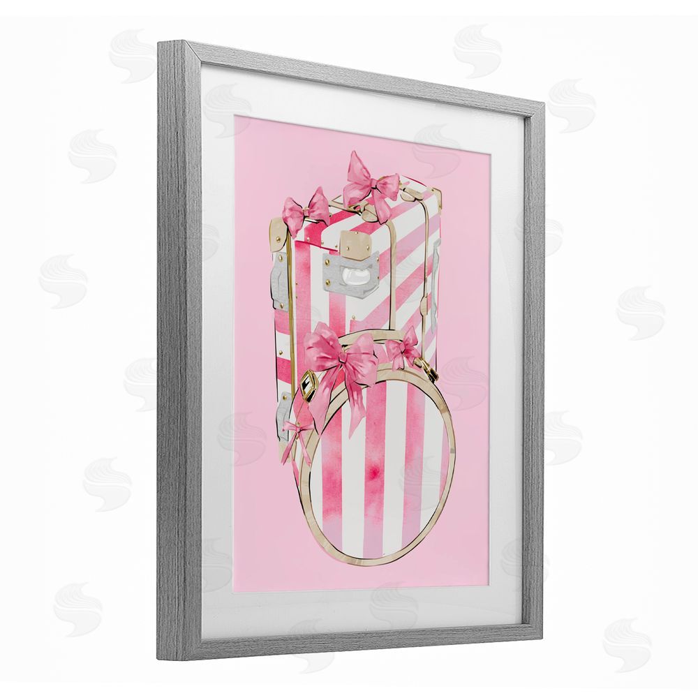 Ziwei Li Pastel Stripe Luggage Gray Framed Print Under Glass Wall Art