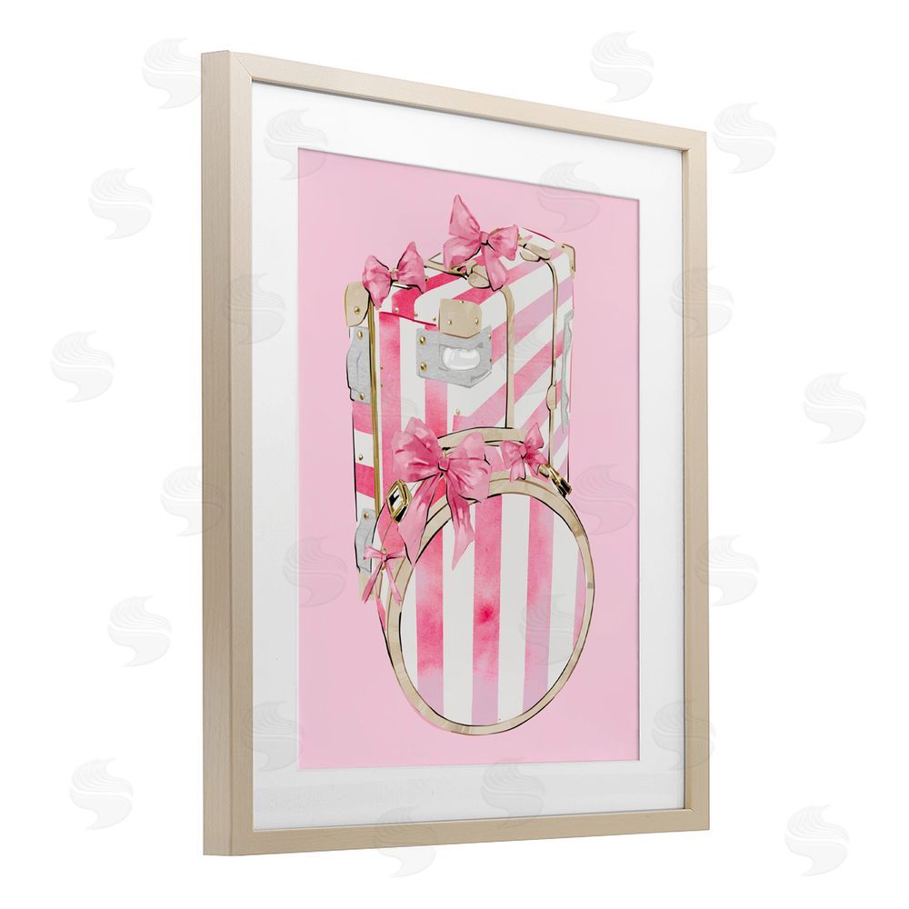 Ziwei Li Pastel Stripe Luggage Brown Framed Print Under Glass Wall Art