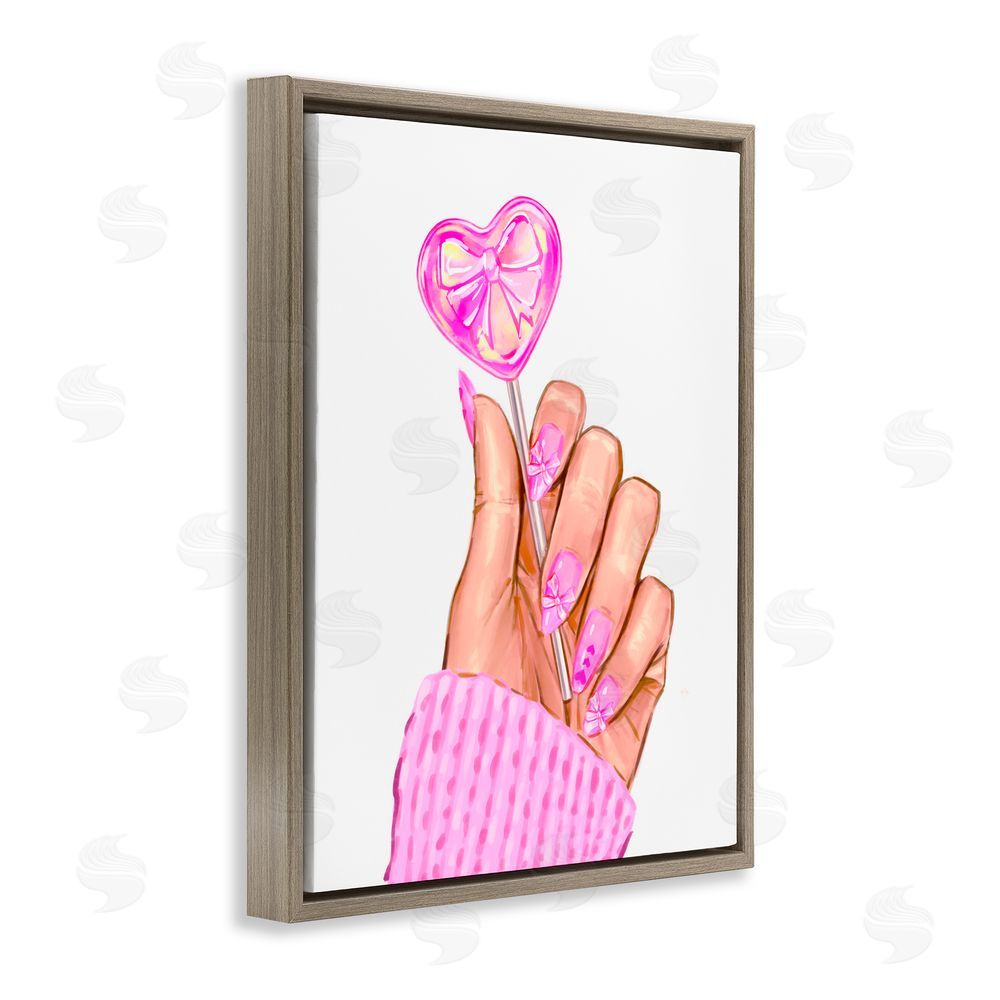 Ziwei Li Pink Fashion Bow Lollipop Brown Floating Frame Canvas Wall Art Print