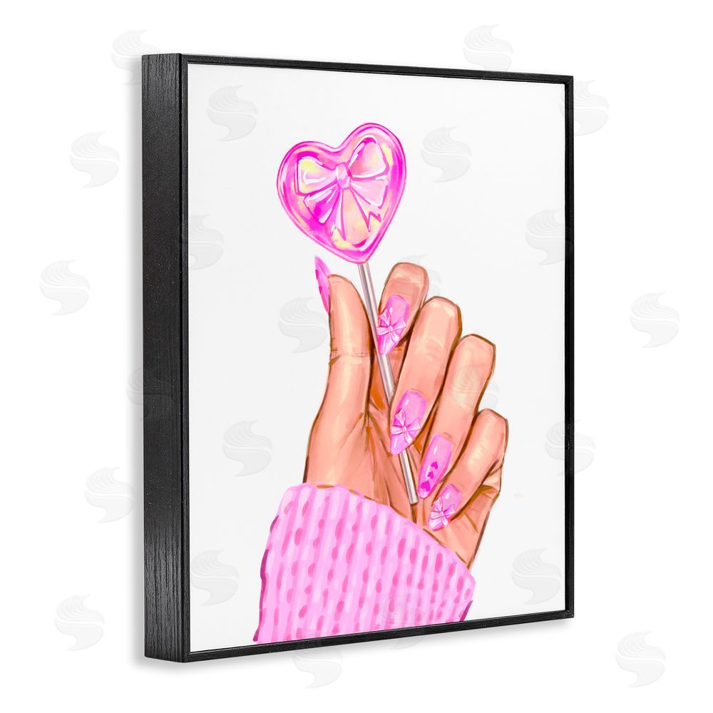 Ziwei Li Pink Fashion Bow Lollipop Black Framed Giclee Print Wall Art
