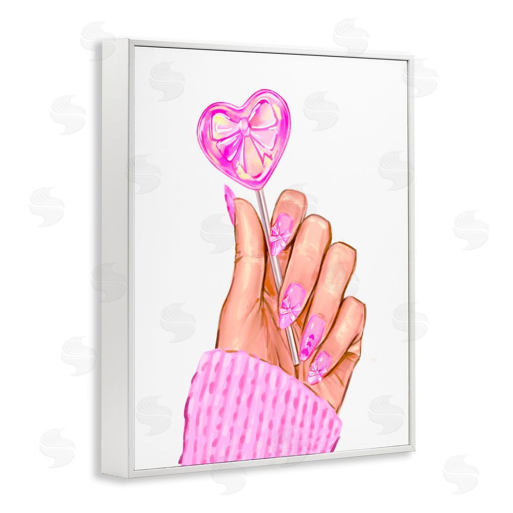 Ziwei Li Pink Fashion Bow Lollipop White Framed Giclee Print Wall Art