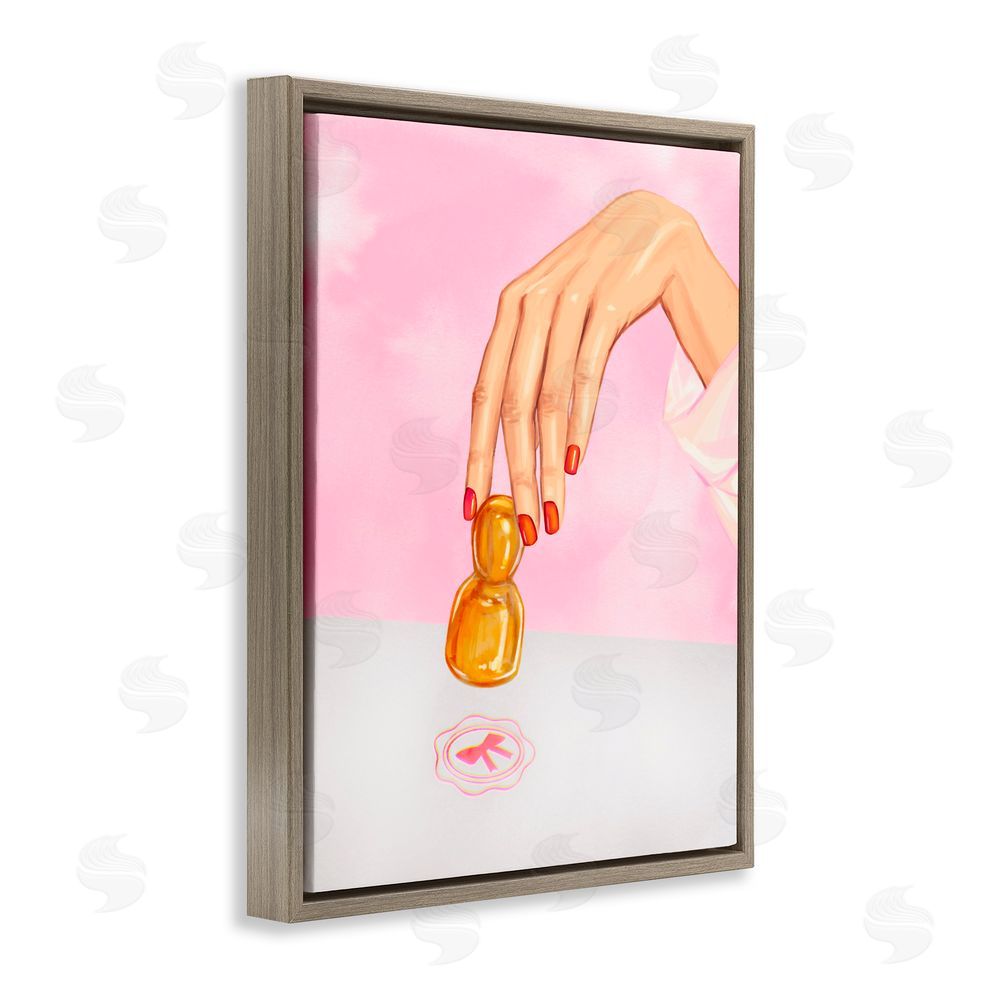 Ziwei Li Pink Bow Fashion Stamper Brown Floating Frame Canvas Wall Art Print