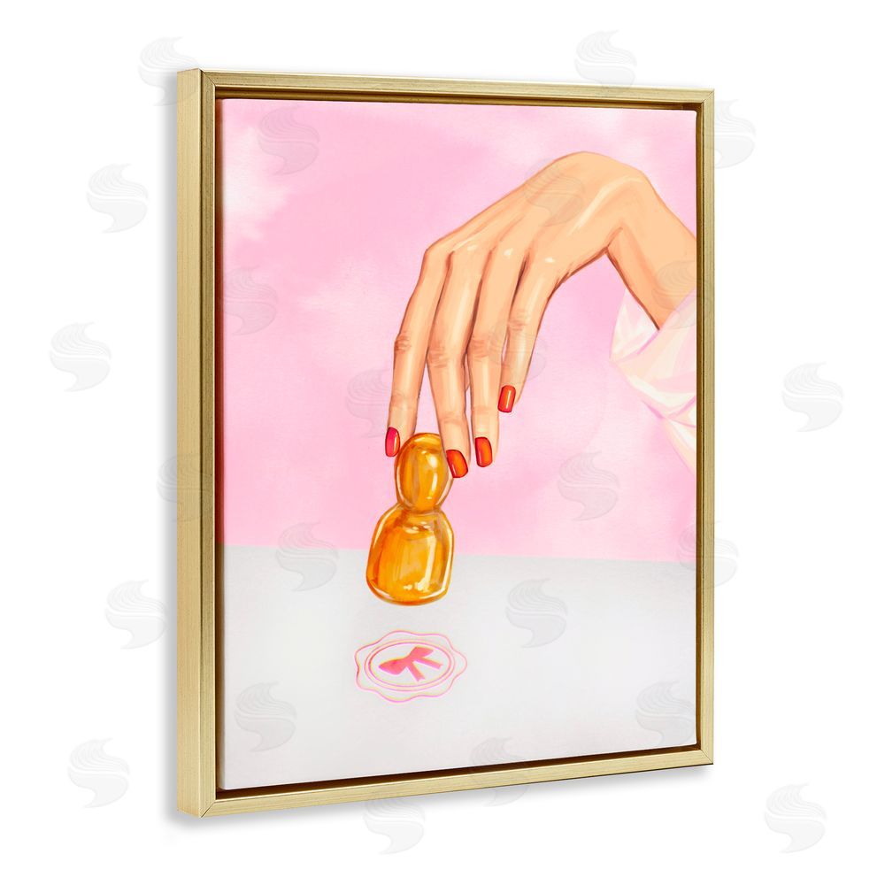 Ziwei Li Pink Bow Fashion Stamper Gold Floating Frame Canvas Wall Art Print