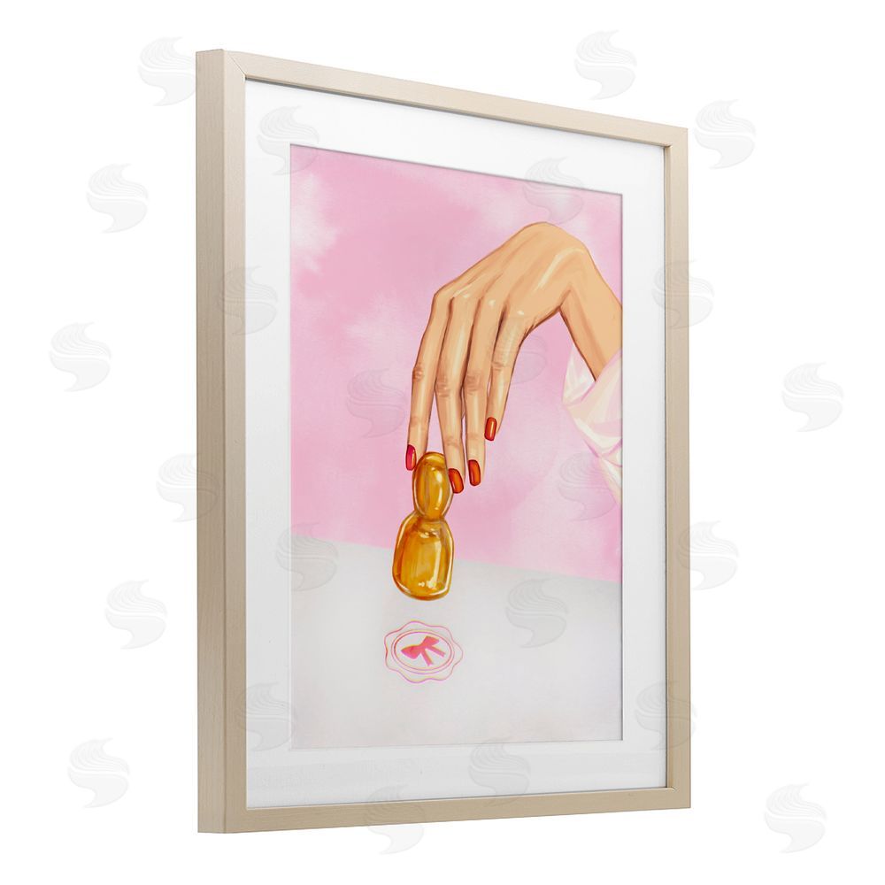 Ziwei Li Pink Bow Fashion Stamper Brown Framed Print Under Glass Wall Art