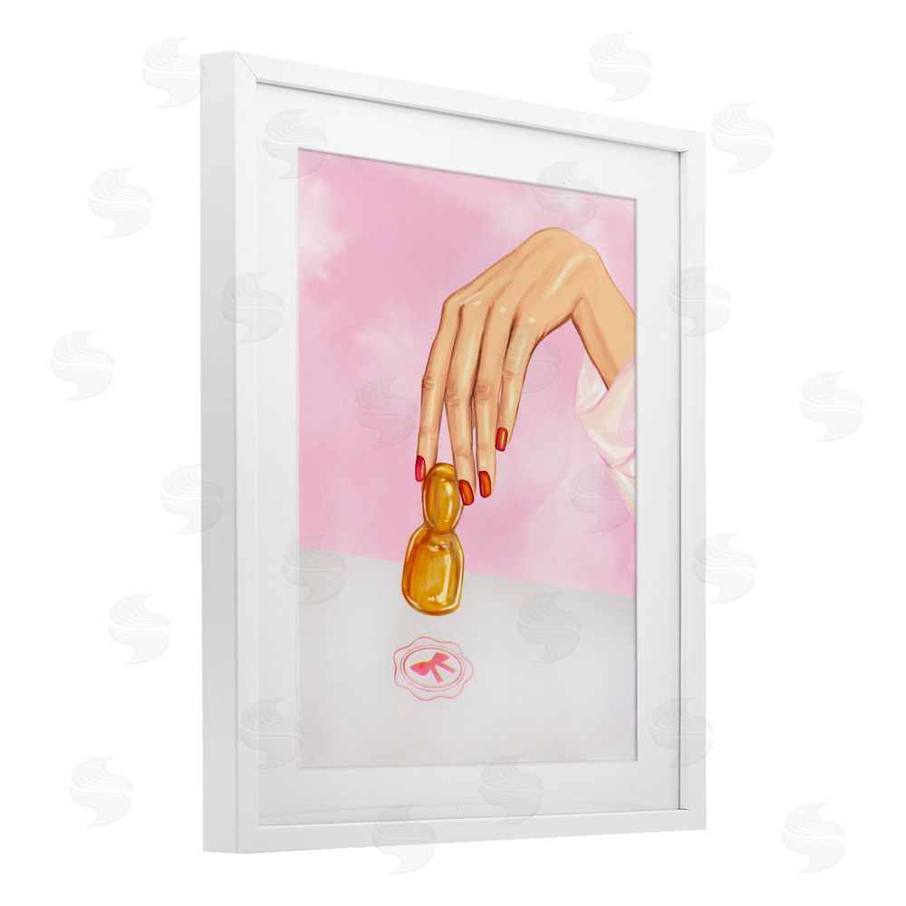 Ziwei Li Pink Bow Fashion Stamper White Framed Print Under Glass Wall Art
