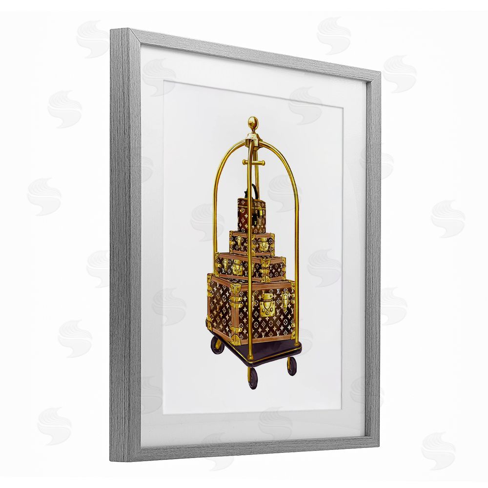 Ziwei Li Glam Hotel Luggage Gray Framed Print Under Glass Wall Art