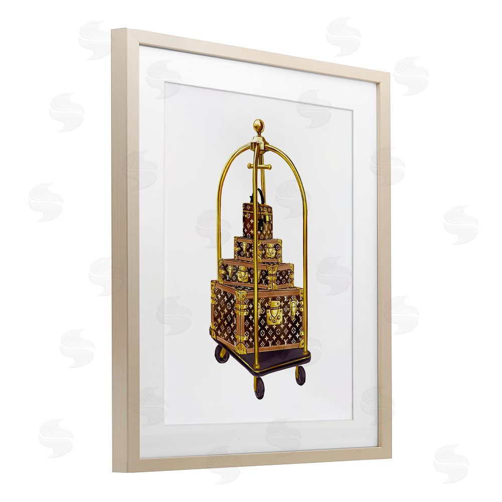 Ziwei Li Glam Hotel Luggage Brown Framed Print Under Glass Wall Art