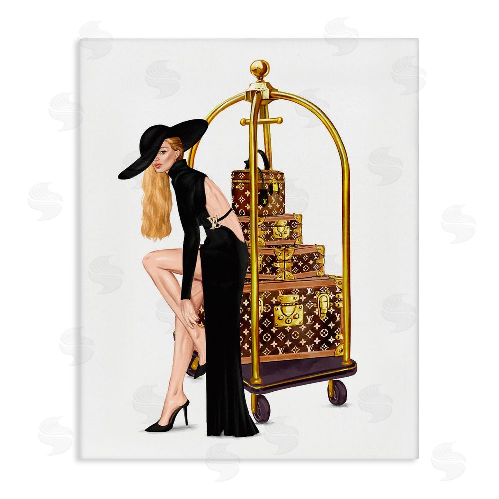 Ziwei Li Fashionista with Hotel Luggage Stretched Canvas Wall Art Print