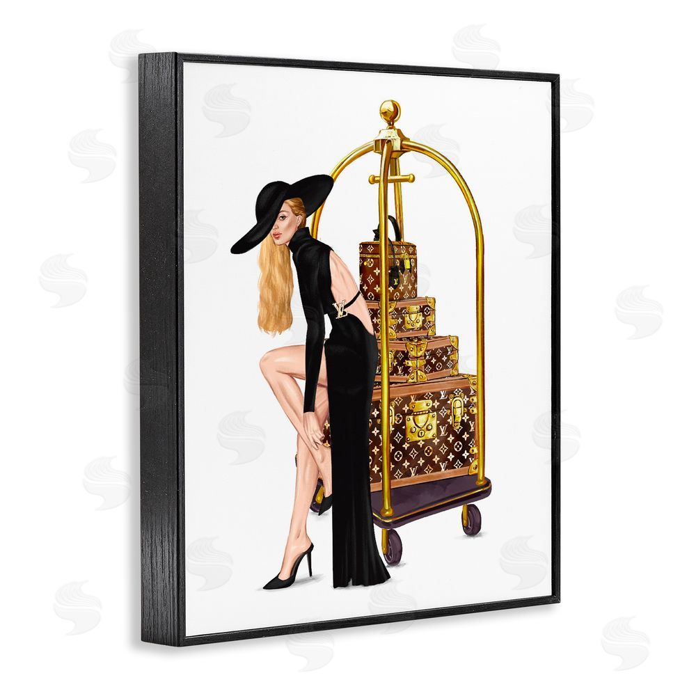 Ziwei Li Fashionista with Hotel Luggage Black Framed Giclee Print Wall Art