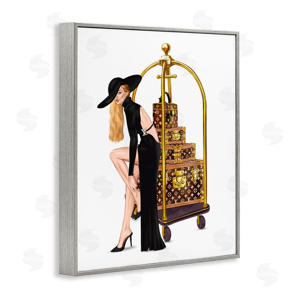 Ziwei Li Fashionista with Hotel Luggage Gray Framed Giclee Print Wall Art