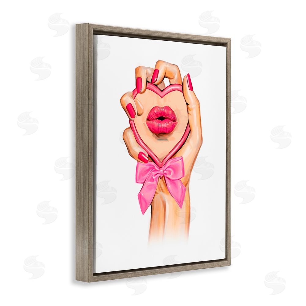 Ziwei Li Pink Lips in Mirror Brown Floating Frame Canvas Wall Art Print