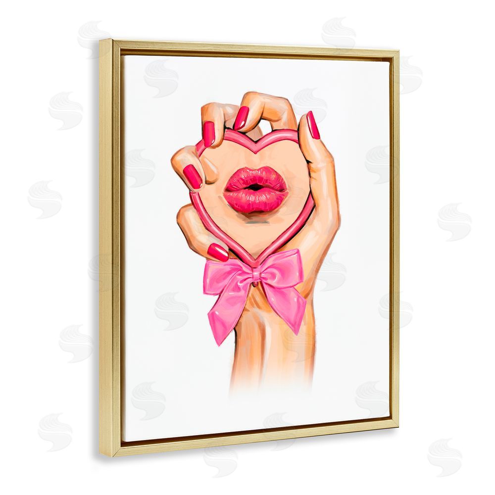 Ziwei Li Pink Lips in Mirror Gold Floating Frame Canvas Wall Art Print