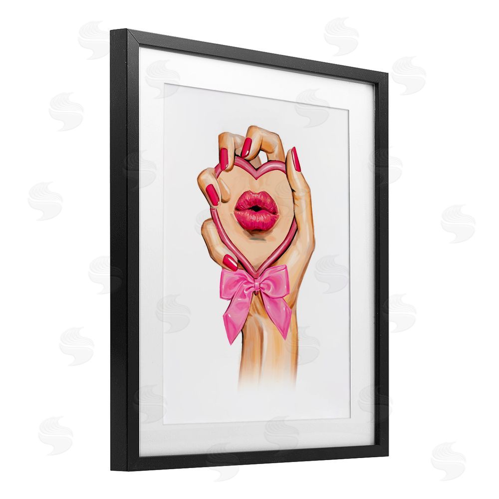 Ziwei Li Pink Lips in Mirror Black Framed Print Under Glass Wall Art