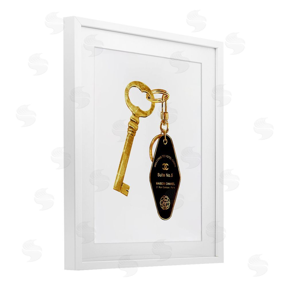 Ziwei Li Luxury Fashion Key White Framed Print Under Glass Wall Art