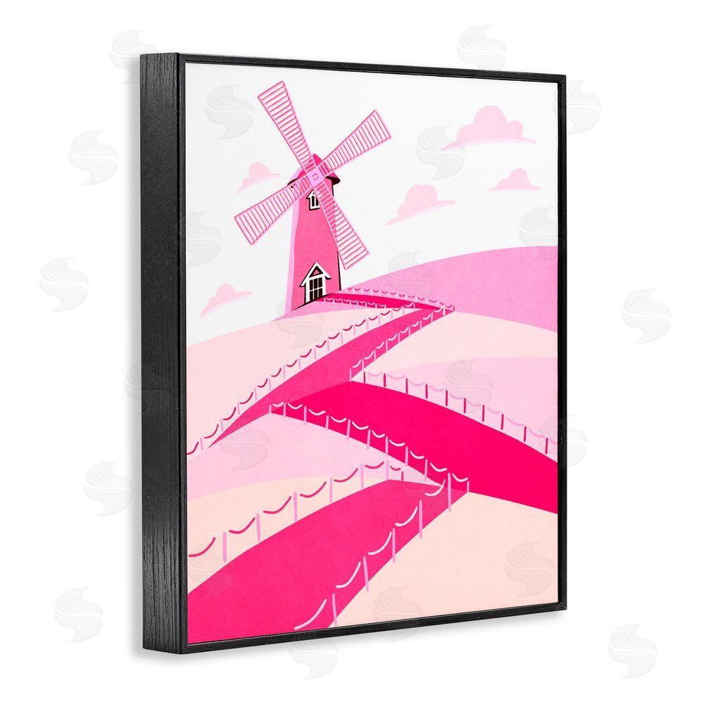 Ziwei Li Pink Hills and Windmill Black Framed Giclee Print Wall Art