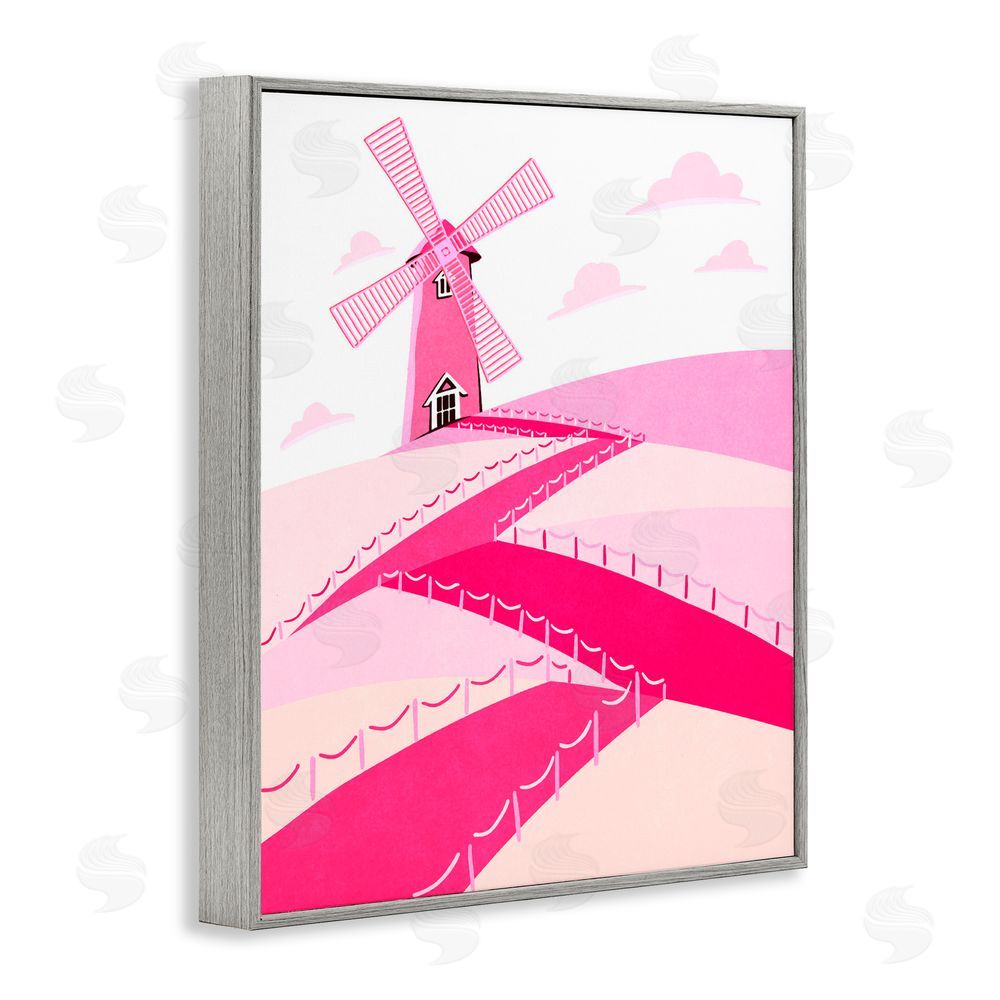 Ziwei Li Pink Hills and Windmill Gray Framed Giclee Print Wall Art