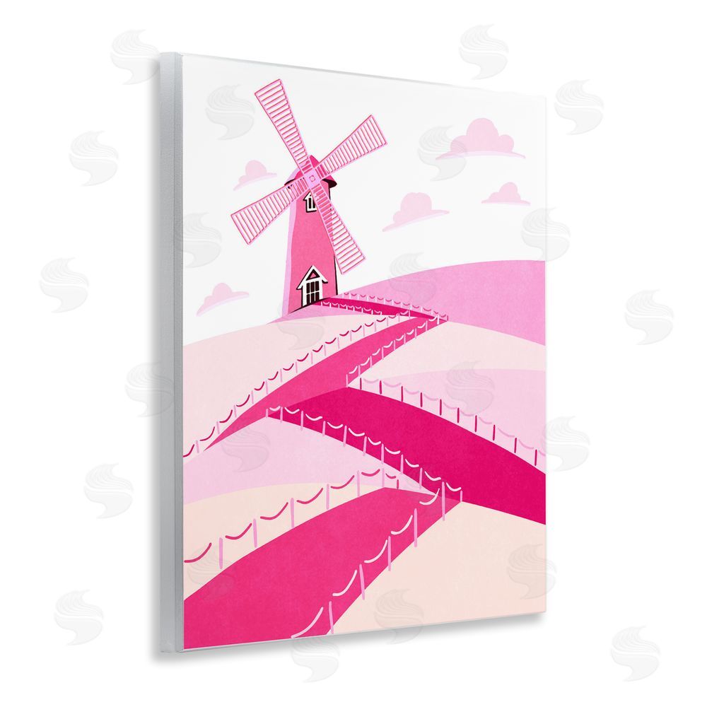 Ziwei Li Pink Hills and Windmill Wooden Wall Plaque Art Print