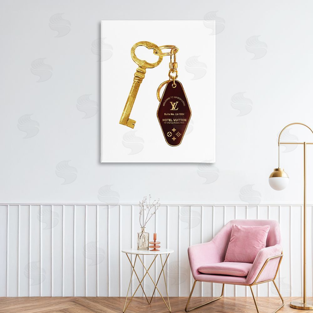 Ziwei Li Glam Gold Key Fashion Stretched Canvas Wall Art Print in Room