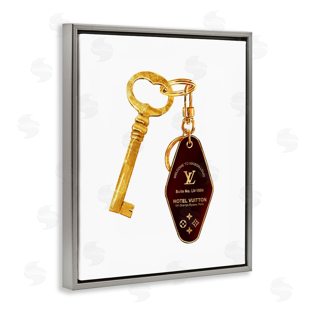 Ziwei Li Glam Gold Key Fashion Gray Floating Frame Canvas Wall Art Print