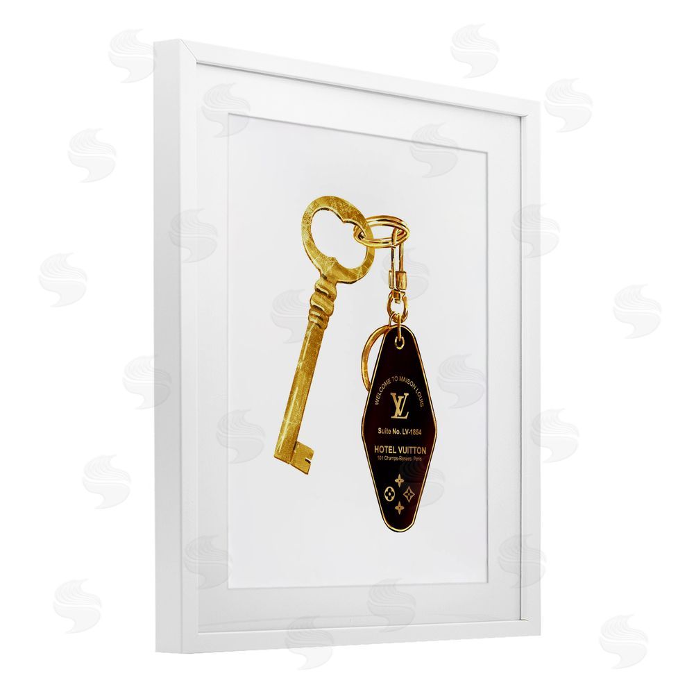 Ziwei Li Glam Gold Key Fashion White Framed Print Under Glass Wall Art