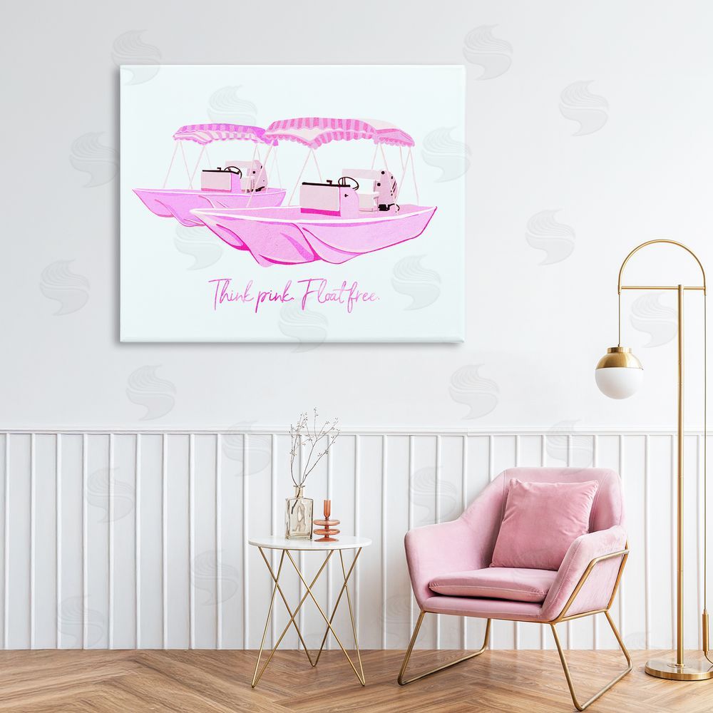 Ziwei Li Think Pink Float Free Boats Stretched Canvas Wall Art Print in Room