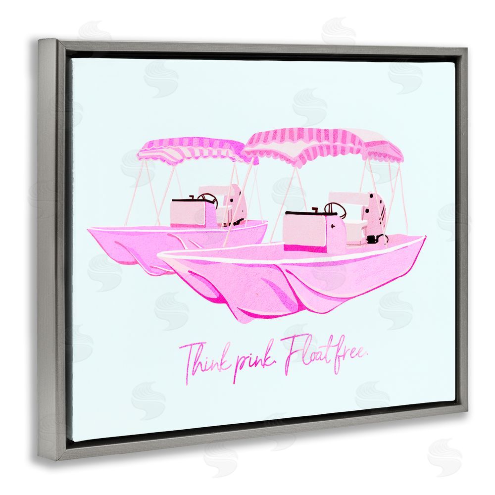 Ziwei Li Think Pink Float Free Boats Gray Floating Frame Canvas Wall Art Print