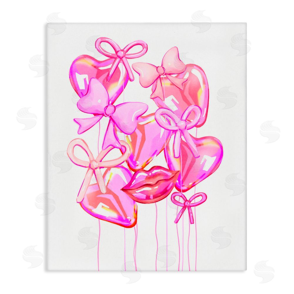 Ziwei Li Pink Heart and Bow Balloons Stretched Canvas Wall Art Print