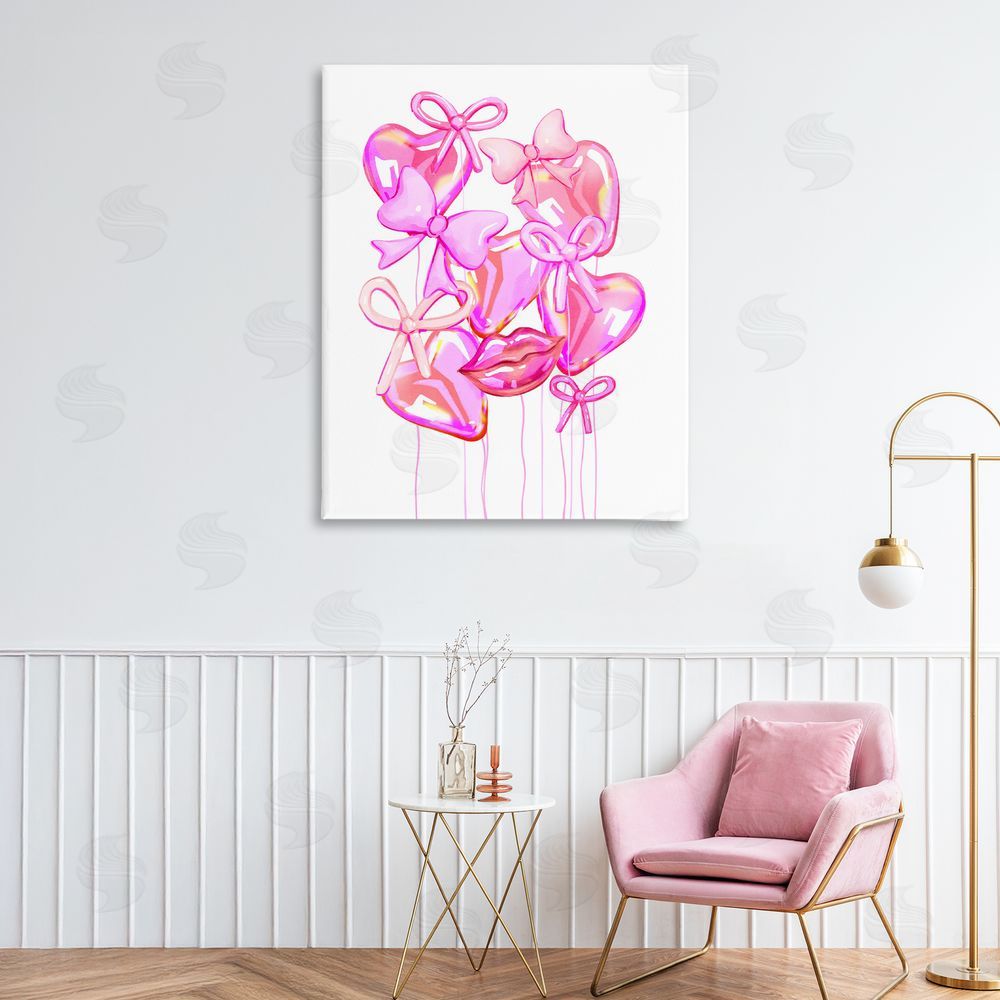 Ziwei Li Pink Heart and Bow Balloons Stretched Canvas Wall Art Print in Room