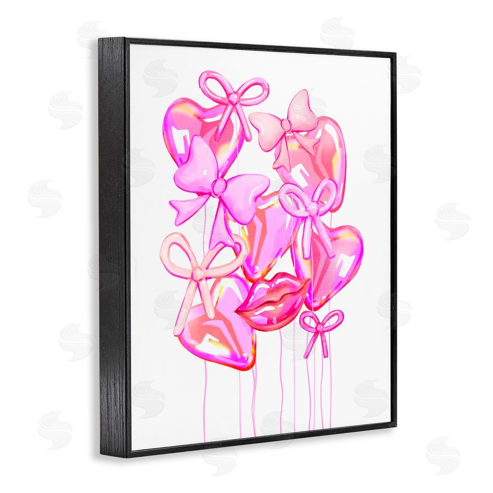 Ziwei Li Pink Heart and Bow Balloons Black Framed Giclee Print Wall Art