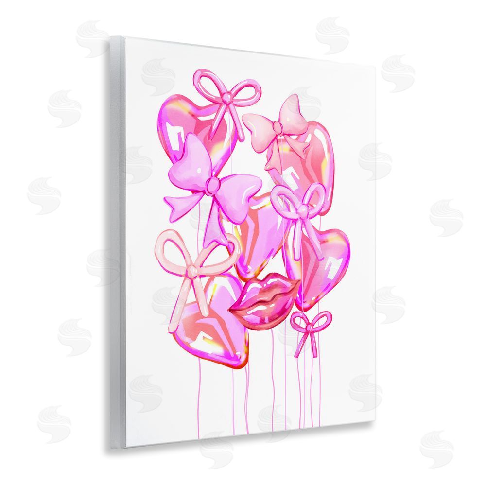 Ziwei Li Pink Heart and Bow Balloons Wooden Wall Plaque Art Print