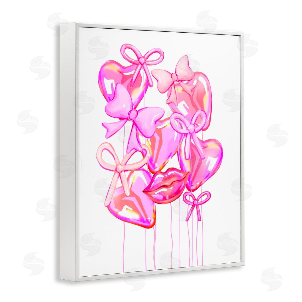 Ziwei Li Pink Heart and Bow Balloons White Framed Giclee Print Wall Art