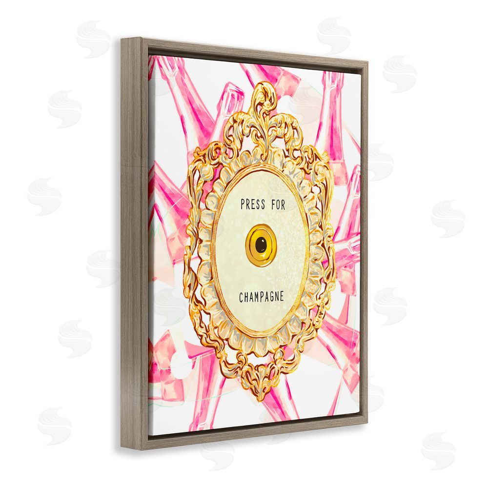 Ziwei Li Champagne Doorbell with Pattern Brown Floating Frame Canvas Wall Art Print