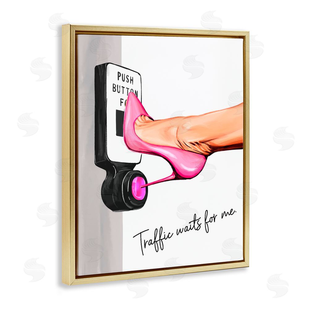 Ziwei Li Traffic Waits for Me Heels Gold Floating Frame Canvas Wall Art Print