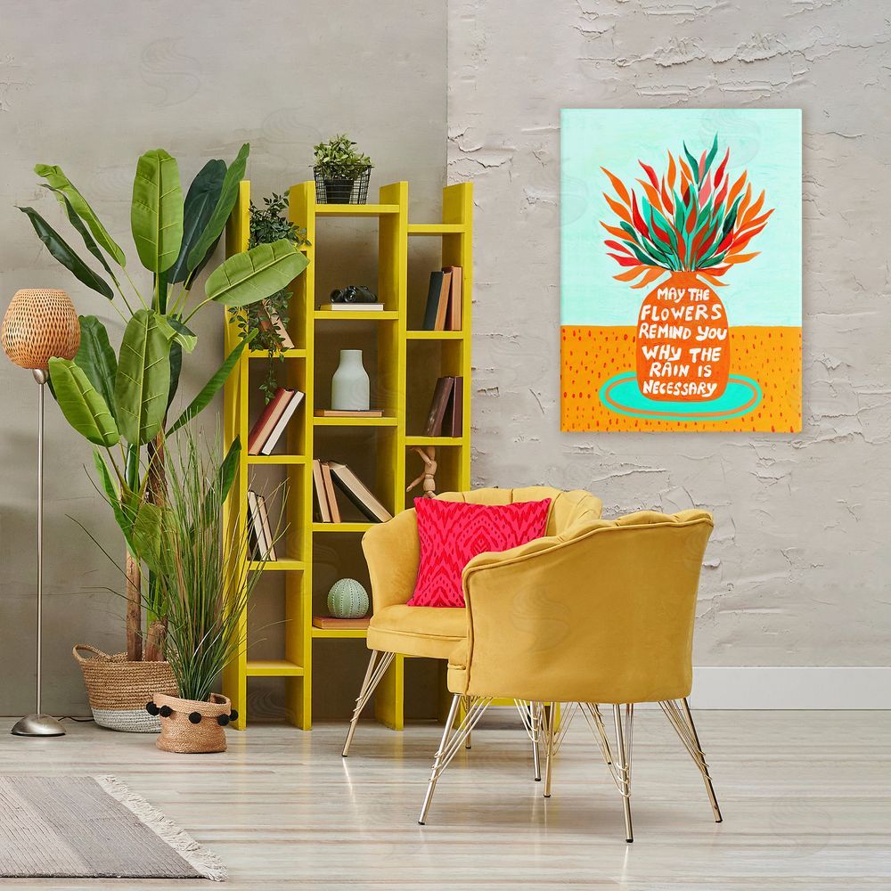 Nabeela Rumi Flowers Remind Rain Is Necessary Stretched Canvas Wall Art Print in Room
