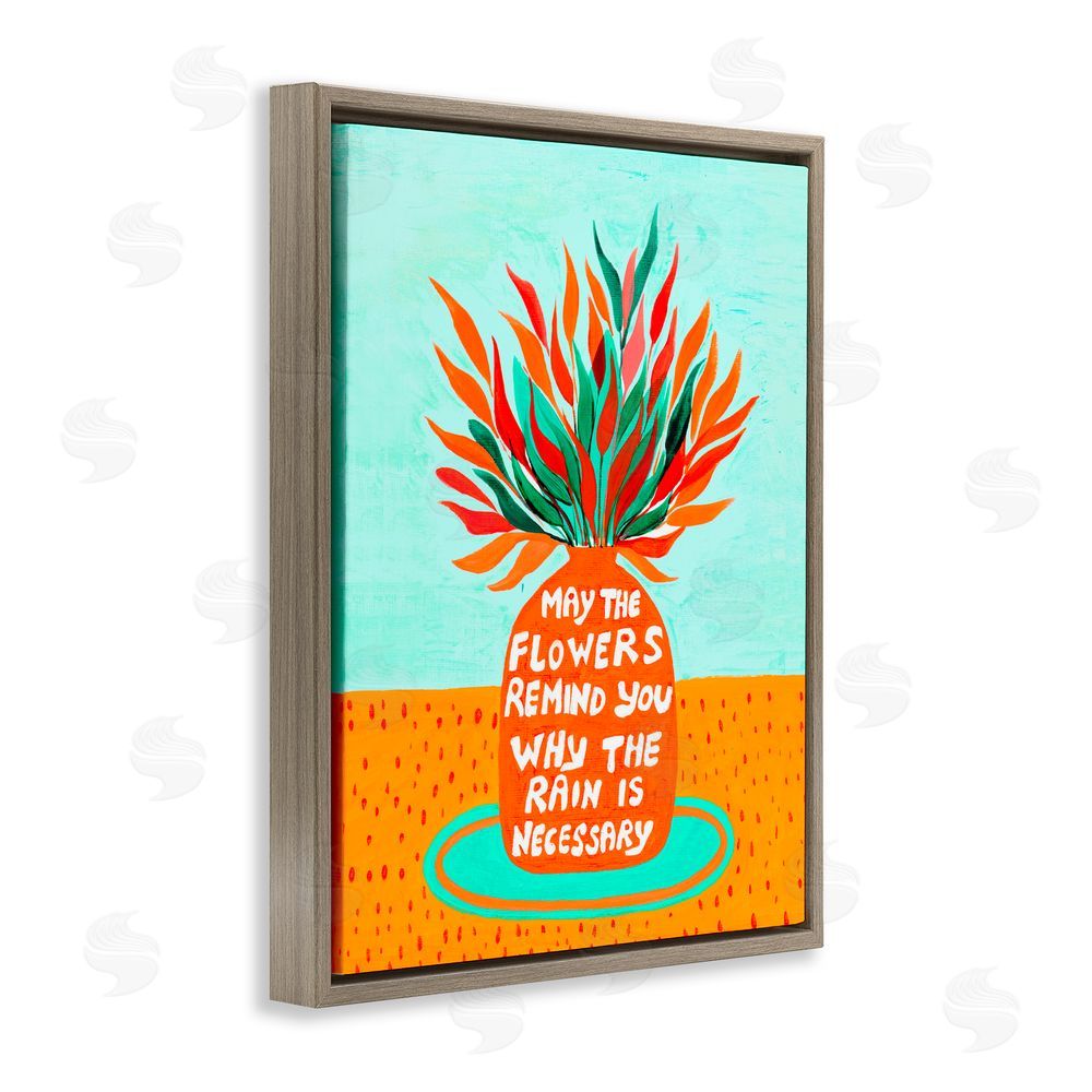 Nabeela Rumi Flowers Remind Rain Is Necessary Brown Floating Frame Canvas Wall Art Print