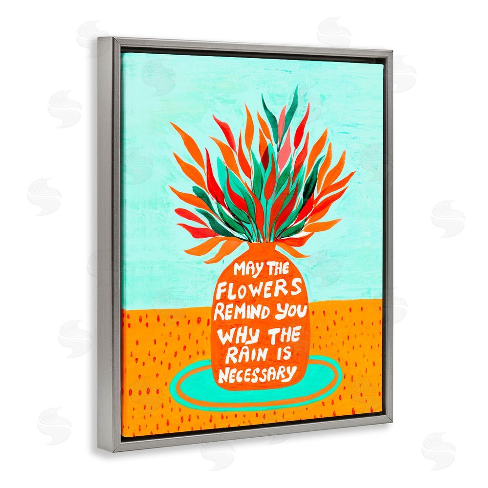 Nabeela Rumi Flowers Remind Rain Is Necessary Gray Floating Frame Canvas Wall Art Print