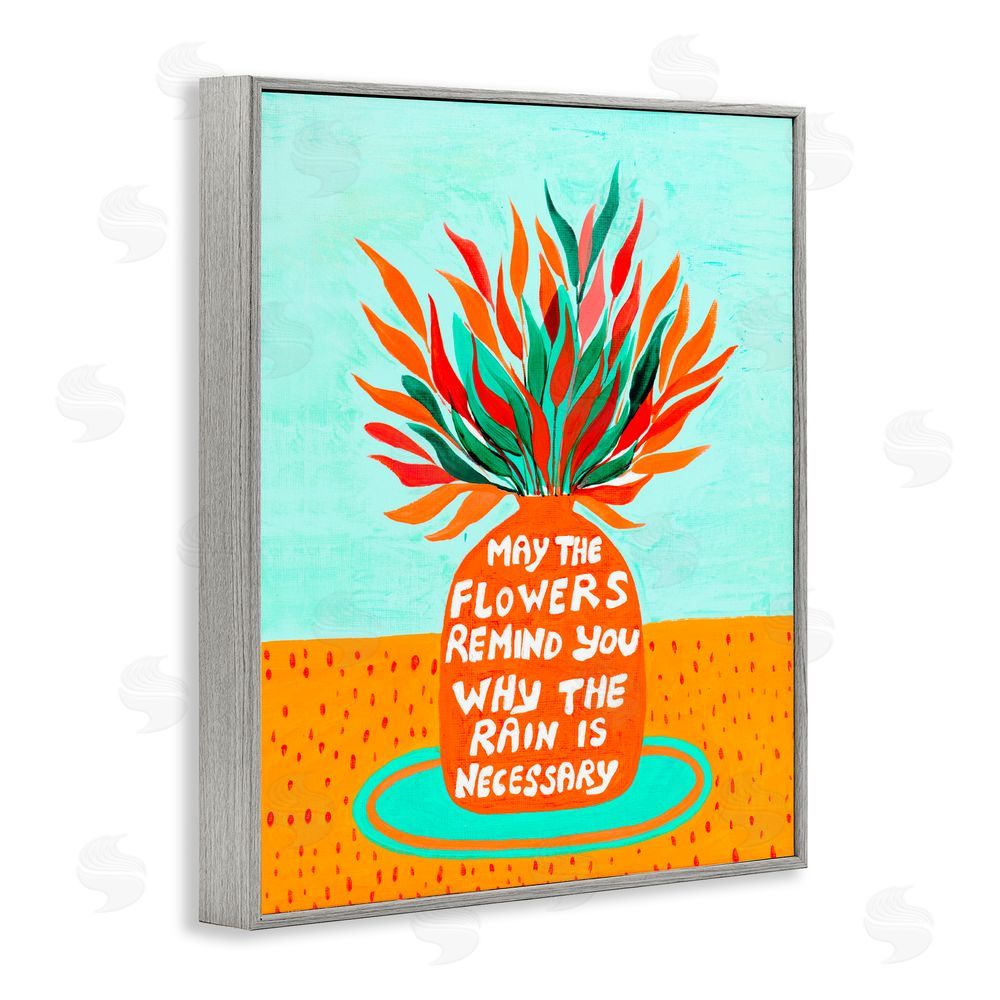Nabeela Rumi Flowers Remind Rain Is Necessary Gray Framed Giclee Print Wall Art