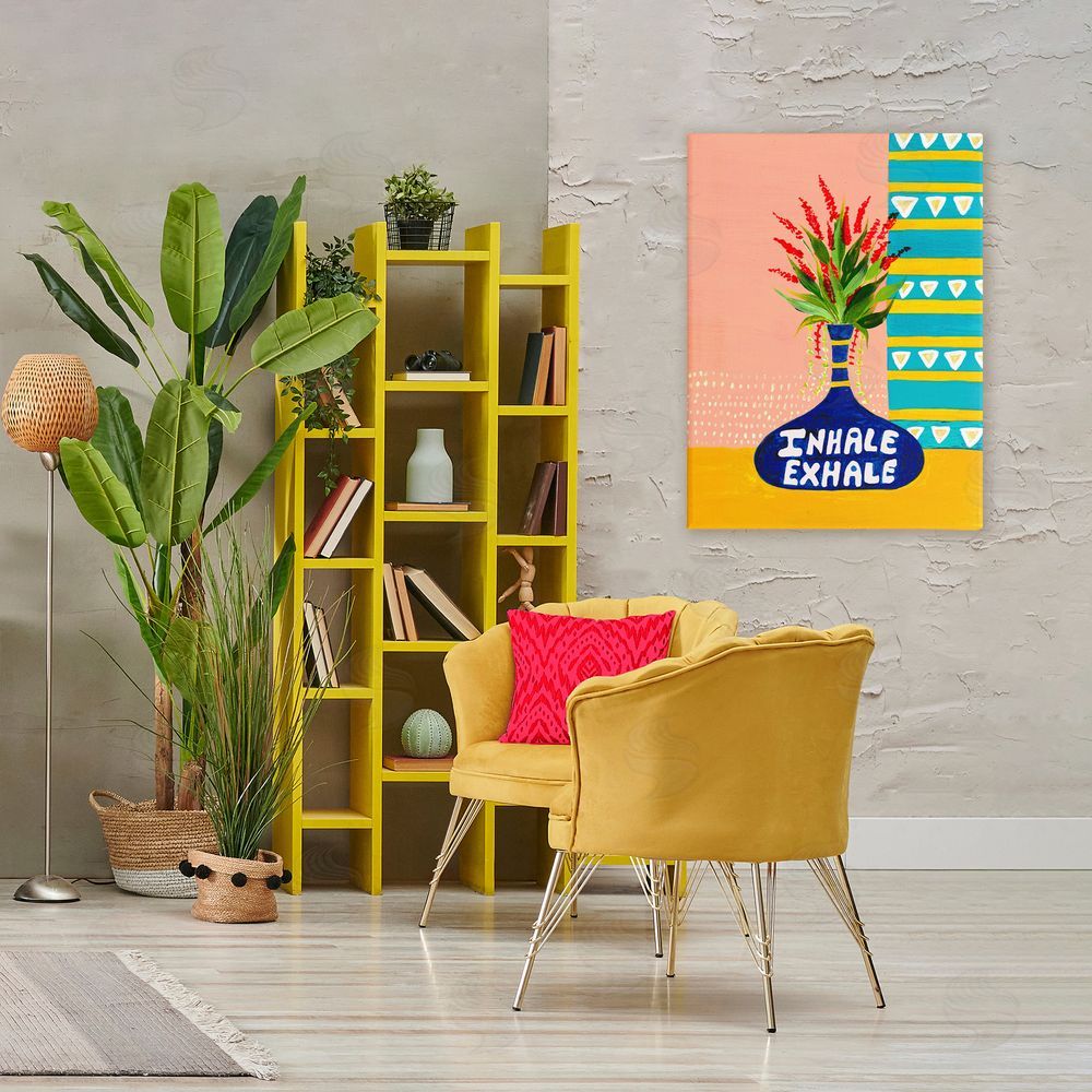 Nabeela Rumi Inhale Exhale Flower Vase Stretched Canvas Wall Art Print in Room