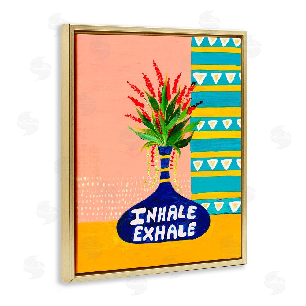 Nabeela Rumi Inhale Exhale Flower Vase Gold Floating Frame Canvas Wall Art Print