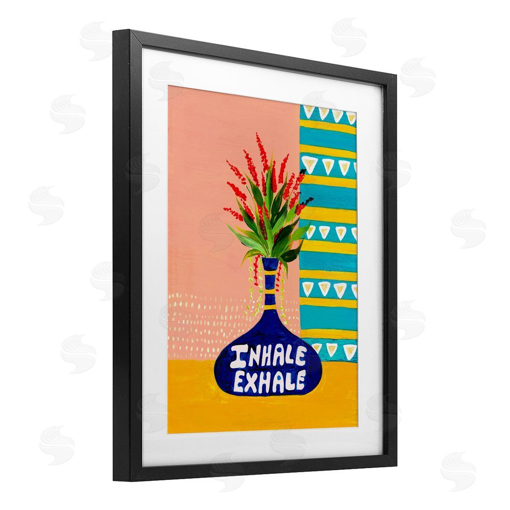 Nabeela Rumi Inhale Exhale Flower Vase Black Framed Print Under Glass Wall Art