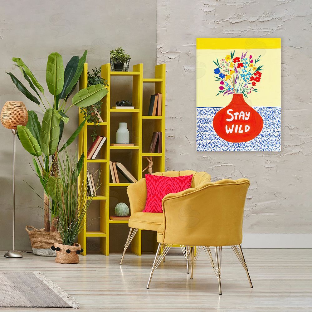 Nabeela Rumi Stay Wild Midcentury Flowers Stretched Canvas Wall Art Print in Room