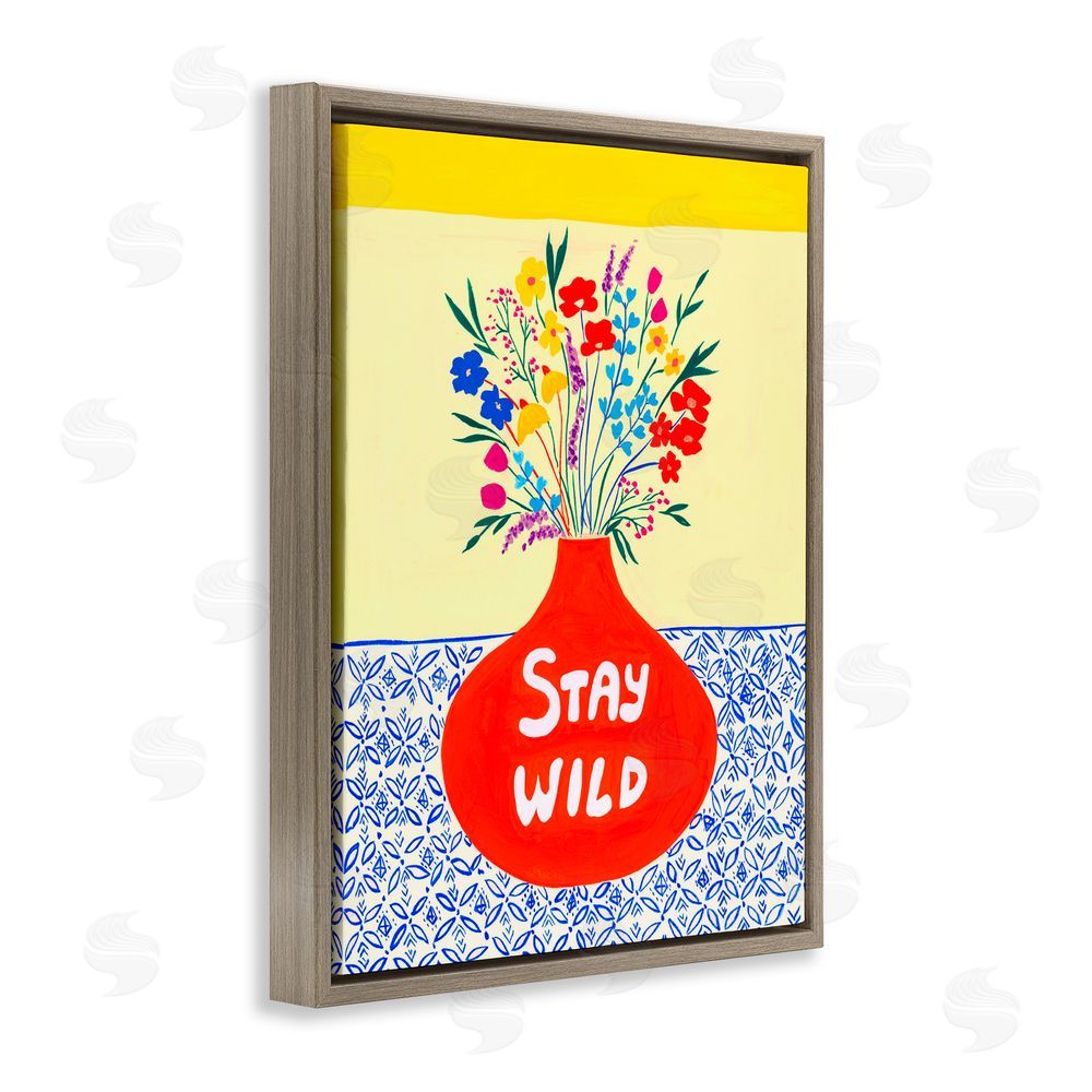 Nabeela Rumi Stay Wild Midcentury Flowers Brown Floating Frame Canvas Wall Art Print