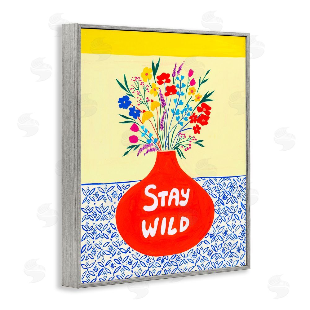 Nabeela Rumi Stay Wild Midcentury Flowers Gray Framed Giclee Print Wall Art