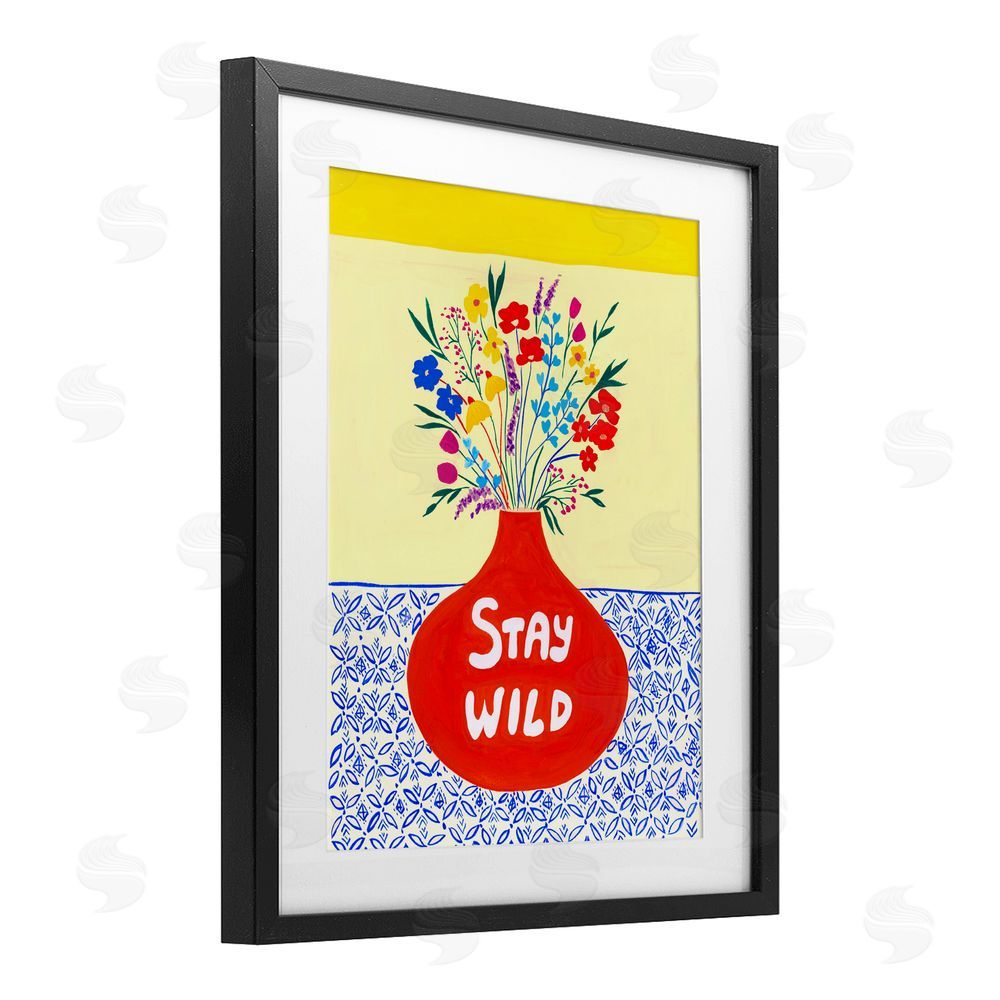 Nabeela Rumi Stay Wild Midcentury Flowers Black Framed Print Under Glass Wall Art