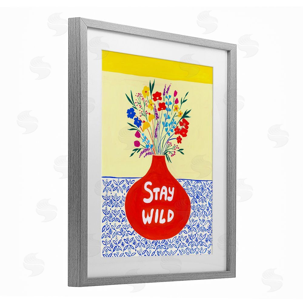 Nabeela Rumi Stay Wild Midcentury Flowers Gray Framed Print Under Glass Wall Art